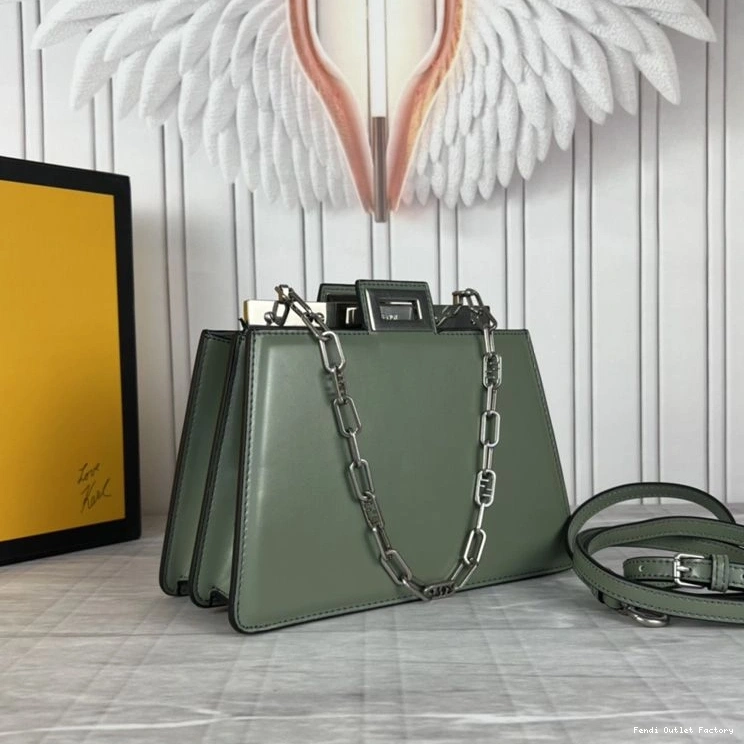 Cheap HOT Fendi Leather Bag Peekaboo Green Calf Mini In Cut 0820